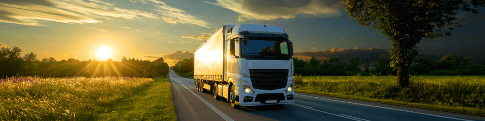 poids lourd camion soleil bannière métier du transport et logistique